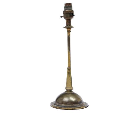 An early electric brass table lamp, c1910, on hemispherical foot, weighted, stamped Rd 545611  Good condition, original lacqu