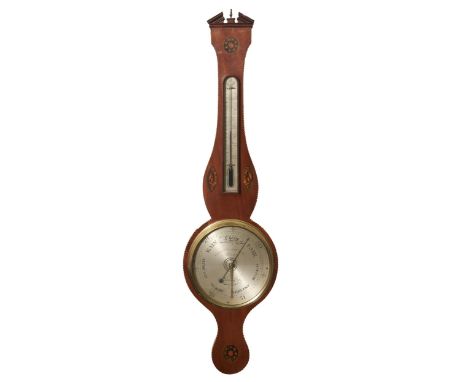 An early Victorian mahogany barometer, A Corti 94 Holbn Hill / Fecit/ London, with barber pole stringing and shell paterae, m