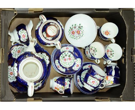 A Staffordshire Gaudy Welsh bone china tea service, mid 19th c  