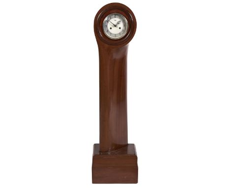 A Smiths walnut and laminated wood dwarf longcase clock made from an early 20th c propeller blade, on stepped base, gong stri