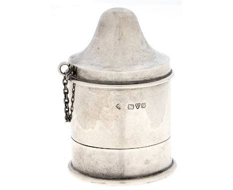 An Edwardian silver canister, with detachable compartment and chained mammiform cover, 70mm h, by Martin, Hall &amp; Co, Ches