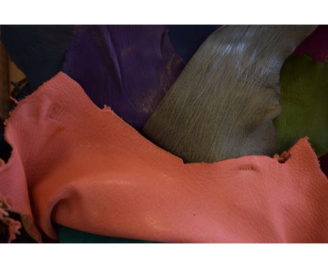 *Leather - Goatskin. Thirteen full or near full skins of bookbinding leather, comprising ten of goat and three of sheep, vari