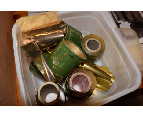 *Gold foil & bookbinding hand tools. Four rolls of Whiley Genuine Gold foil, including 1 inch, 2 inch and two 3 inch rolls, t