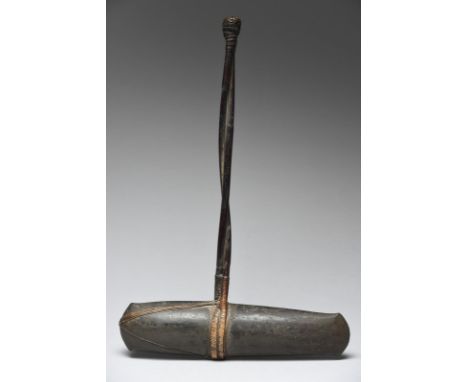 A Bougainville Island axe Solomon Islands, Melanesia the finely worked stone blade with remains of red pigment to the longer 