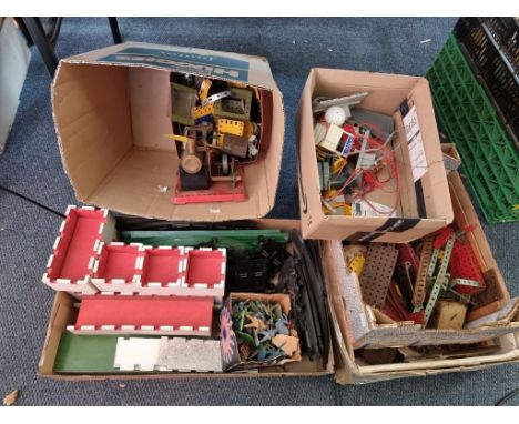 A mixed lot,&nbsp;to include: a wooden castle with small quantity of plastic soldiers; Scalextric track and accessories; Mecc