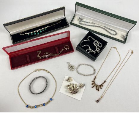 A collection of vintage 1960's &amp; 70's coloured &amp; clear glass set costume jewellery. To include brooch and matching cl