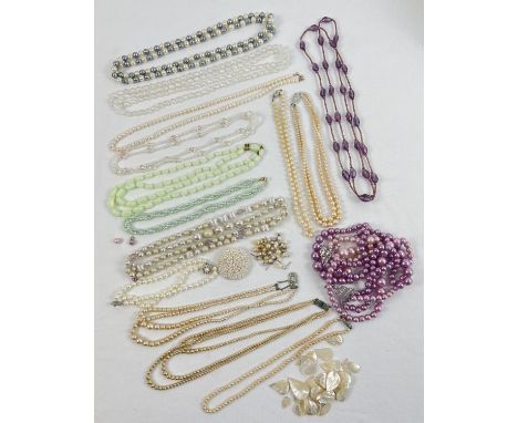 A collection of vintage bead and faux pearl jewellery in varying styles and conditions. To include necklaces, earrings and a 