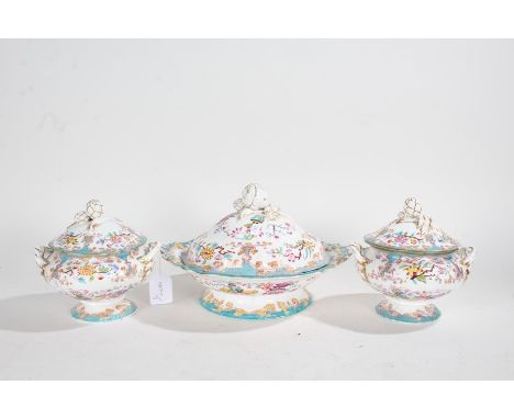 Pair of 19th Century porcelain sucrier, together with a matching tureen, all decorated in the Chinese taste (3)