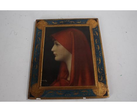 After Jean Jacques Henner (1829-1905), Saint Fabiola, print on board, with turquoise and gilt border, 18.5cm wide x 25cm high