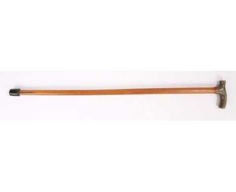 19th Century horn handled walking stick, possibly Rhinoceros horn, the shaped horn handle above a Malacca cane