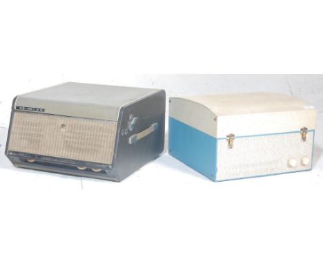 Two vintage mid 20th century 1950's portable record payers to include a grey cased Bush record player with sticker at the fro