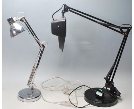 A&nbsp; 20th century contemporary chrome anglepoise desk lamp having an adjustable body raised on circular base together with