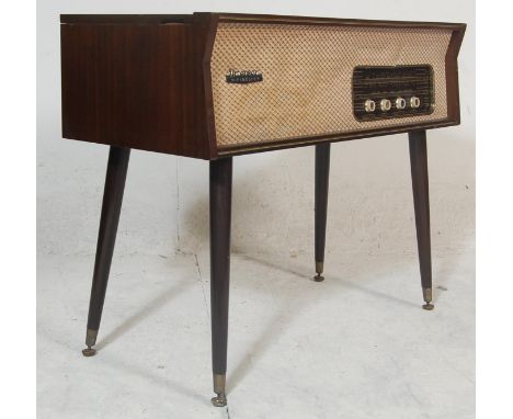 A &nbsp;rare mid 20th century circa 1950's Emerson HI-Fidelity record player and radio having a mahogany case, hinged lid, fa