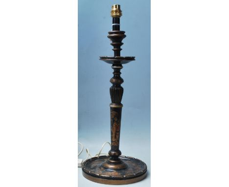 An early 20th century Japanese candlestick converted in a table lamp / desk lamp having Japanese gold painted decoration depi