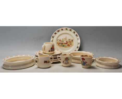 A group of Royal Doulton Vintage “ Bunnykins “ ceramic to include plates, cups, saucers, dish, etc