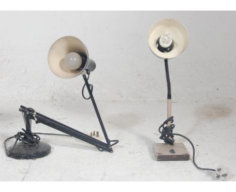 Two vintage retro desk lamps to include a black painted example raised on a round base with conical shade, and a gooseneck de