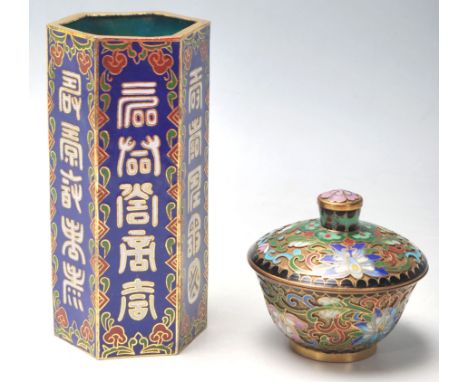 A good 20th Century Chinese cloisonné&nbsp;enamel and brass small vase of hexagonal form with floral decoration and&nbsp;Chin