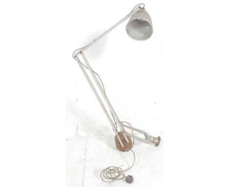A vintage retro 20th Century industrial anglepoise lamp shade having a domed shade and posable arm with wall mount and roller