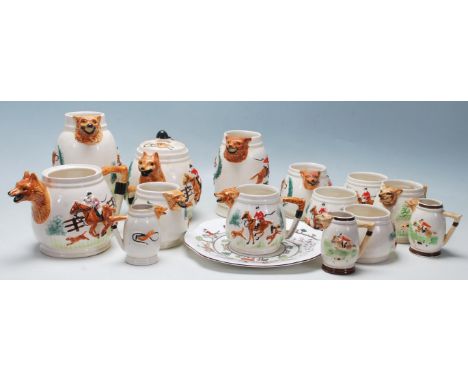 A collection of early 20th Century ceramic tableware to include a fine bone china Crown Staffordshire plate " Hunting Scene "