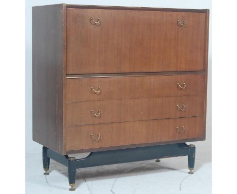G Plan - Ernest Gomme - Librenza. A retro vintage tola wood chest of drawers / bureau bookcase. The bookcase having a drop fr