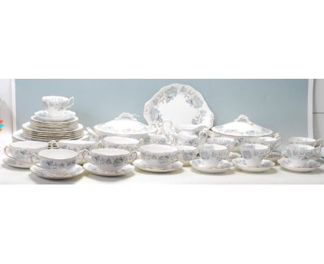 A large Royal Albert Silver maple bone china tea set / dining service comprising of a six twin handle cups with saucers and c
