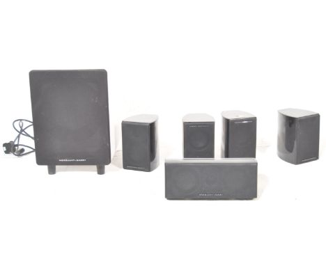 A Mordaunt Short Alumni 5.1 stereo surround sound home theatre system in gloss black comprising of central speaker together w