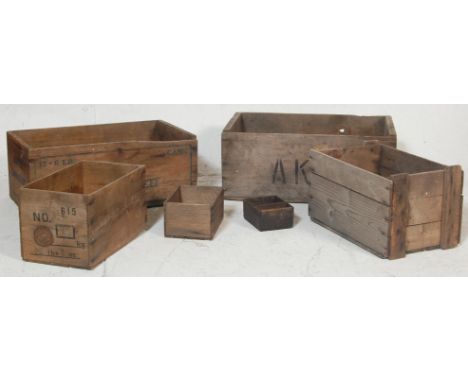 A good collection of vintage advertising wooden crates / shipping crates to include: F. Exportkhleb crab-meat, Danish Blue Ch