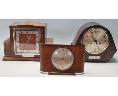A good collection of three vintage 20th century mantel clocks to include a Smiths Westminster chiming mantel clock model 296,
