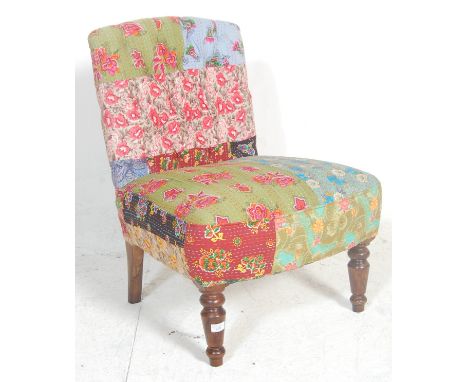 A Victorian 19th century bedroom chair - nursing armchair being re-upholstered in a modern harlequin contemporary stylish fab