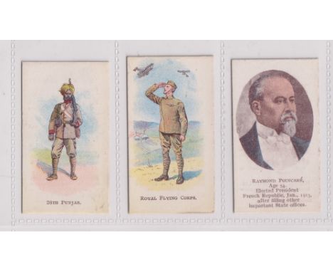 Cigarette cards, Murray, Sons &amp; Co, War Series K, three cards, 26th Punjab, Royal Flying Corps &amp; Raymond Poincare (ge