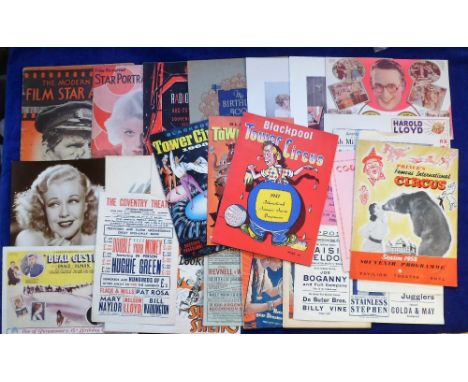Entertainment, Circus, Cinema etc, a collection of 30+ items, mostly 1920's to 1950's including 11 Circus programmes &amp; fl