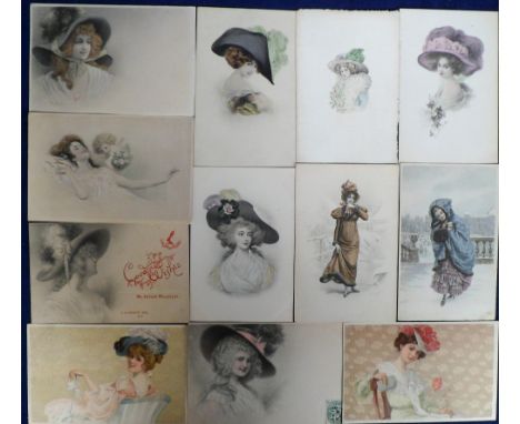 Postcards, a small photogravure selection of 18 cards, mostly published by M M Vienne &amp; M Munk. Mainly glamour &amp; pret