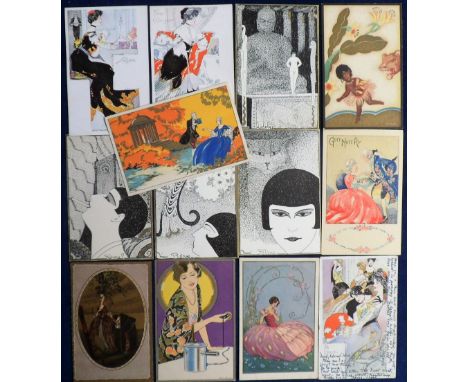 Postcards, Glamour, inc. Art Deco, Chiostri, Meschini, Gand, Bourand (original 1920s), (4), A.K. MacDonald - Supper, Five O' 