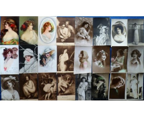 Postcards, Glamour, a collection of approx. 80 cards inc. art by Sager &amp; Asti, also classic nudes, pretty girls, hand-col