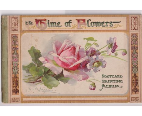 Postcards, Christina Klein, scarce postcard painting album 'The Time of Flowers' complete with all cards, some with art work 