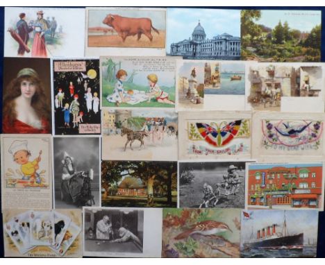 Postcards, a good mixed subject collection of approx. 86 cards inc. advertising for GP Government Tea (Golf), Astra Margarine