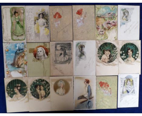Postcards, Glamour, Art Nouveau, Girl's Heads, Floral, Embossed, chromos, Tucks Fantasy, some UB (gen gd) (34)