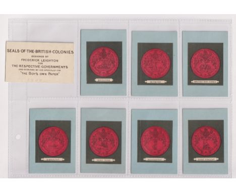 Trade cards, The Boy's Own Paper, Seals of the British Colonies, 'M' size, 11 different cards plus printed set title card UNR