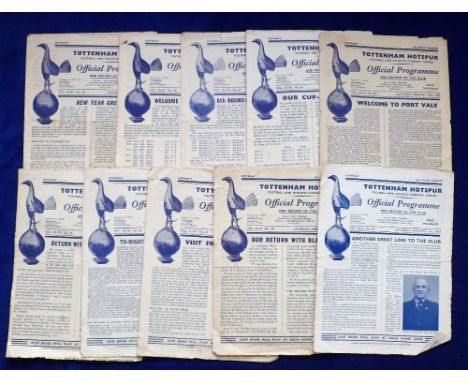 Football programmes, Tottenham, ten 1950's home programmes inc. Newcastle 53/54, Swansea FR 55/56, Port Vale FAC 44/45, Middl