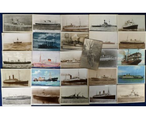 Postcards, a transport collection of approx. 60 cards, mostly Shipping (40+), Rail (12), Aviation (5) and an army motorcycle 