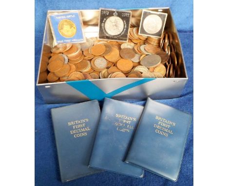 Coins, G.B. coins mainly pre decimal from 1/2ds to Crowns, also first decimal coin sets, 4kg weight (mixed condition)