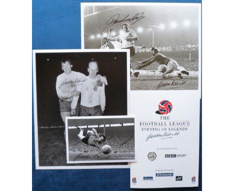 Autographs, Football, Gordon Banks, Stoke City &amp; England, 4 signed items, two 8" x 10" b/w photos, both re-printed from e