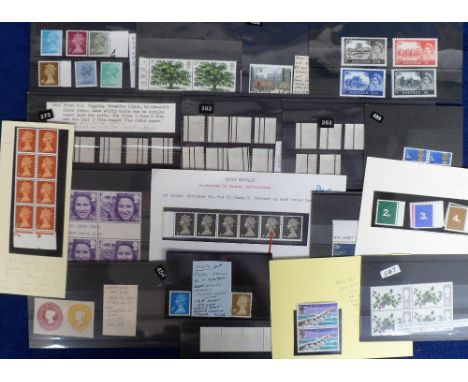 Stamps, collection of GB QEII error stamps to include 1967 Flowers 9d phosphor in block of 4 with downwards shift of grey; 9p