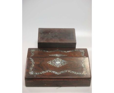 A Victorian rosewood writing slope and a 19th century mahogany tea caddyFootnote: Provenance: Julians Park, Hertfordshire