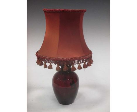 A Royal Doulton flambe camel landscape vase now fitted as a lamp, including shade 38cm