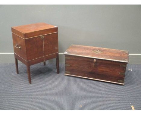 A 20th century Indian hardwood box 29 x 69 x 31cm together with a small 19th century cellarette and a commode stool (3)