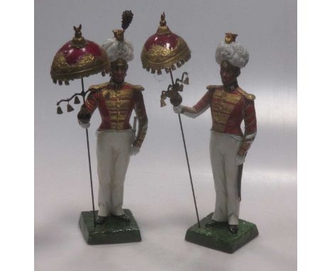 A pair of Sitzendorf figures of Coldstream Guards, 31cm highFootnote: Provenance: Julians Park, Hertfordshire