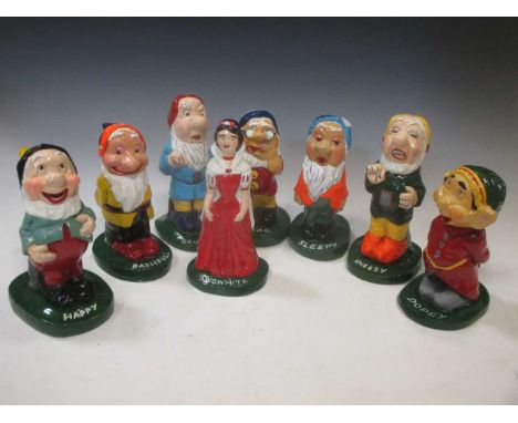 Vintage figures of Snow White and the seven dwarves, characters from the Walt Disney film, 19cm high (8)