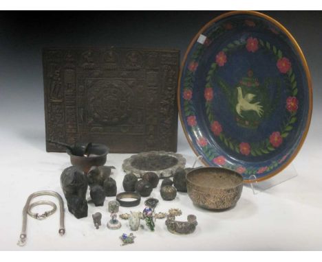 A quantity of Indian white metal boxes in the form of animals together with a heavy guage white metal necklace and bracelet, 