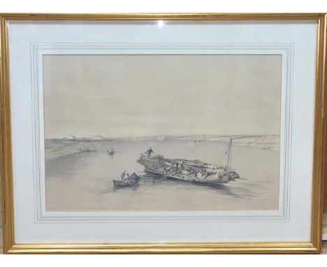 After David Roberts, 'View on the Nile looking towards the Pyramids of Dashour and Saccara', lithograph by L Haghe, 33.5 x 50
